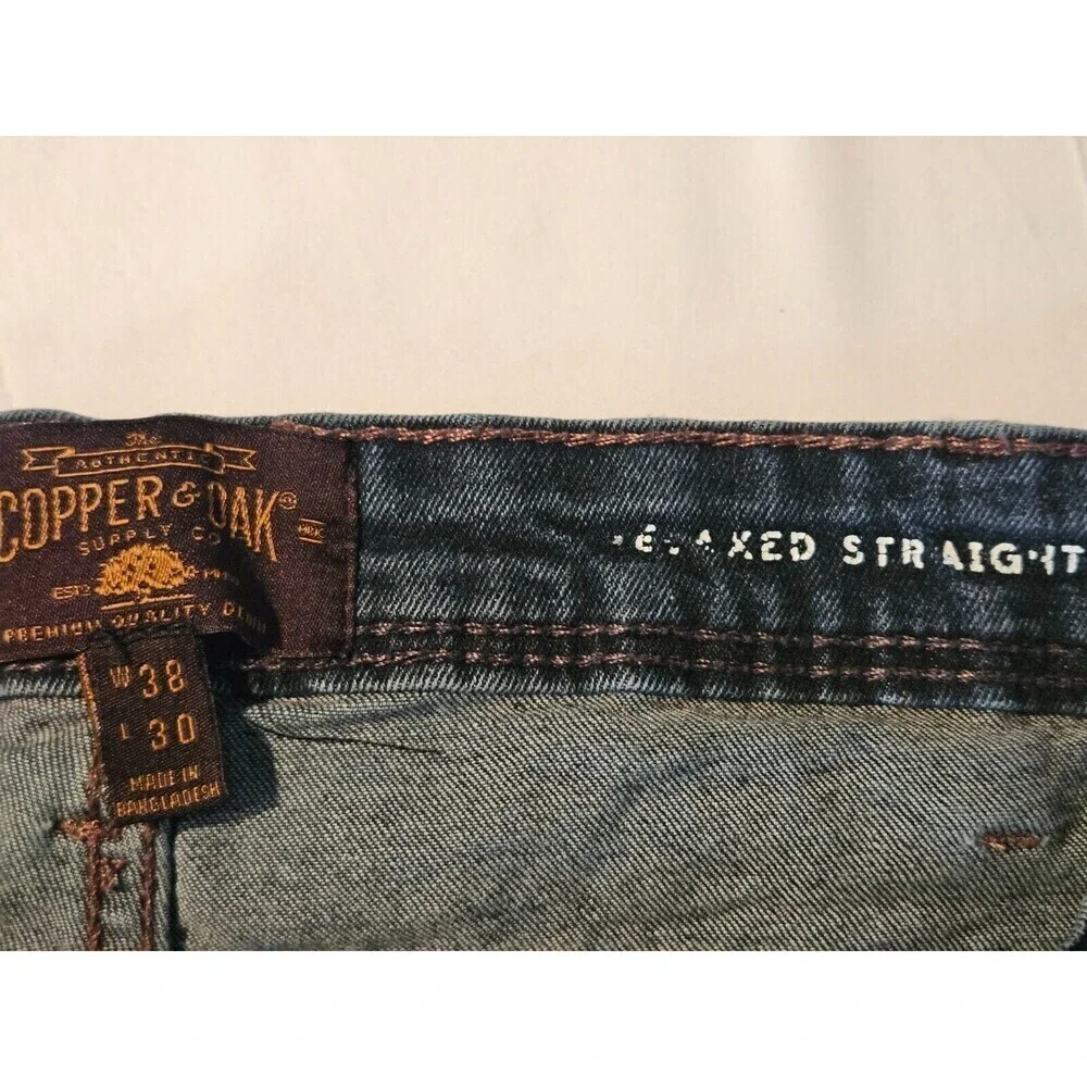 Copper & Oak Mens Jeans 38x30  Navy Blue Relaxed‎ Fit Straight